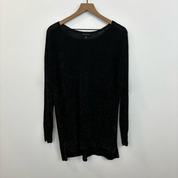 Eileen Fisher Black/Gold Bateau Neck Linen Crepe Tunic Metallic Thread Size Med - Picture 4 of 15